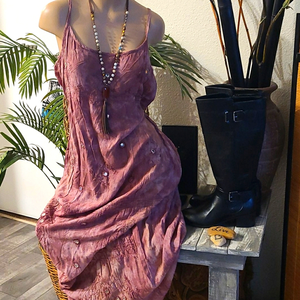NEW NWT BO HO MAXI DRESS TIE DYE MIRRORS SMALL